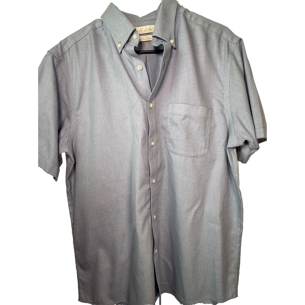 Roundtree & Yorke Gold Label Shirt M Blue Non-Iron Short Sleeve Button Front Cot